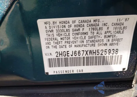1998 Honda Civic Lx from USA, damaged, VIN 2HGEJ667XWH525938